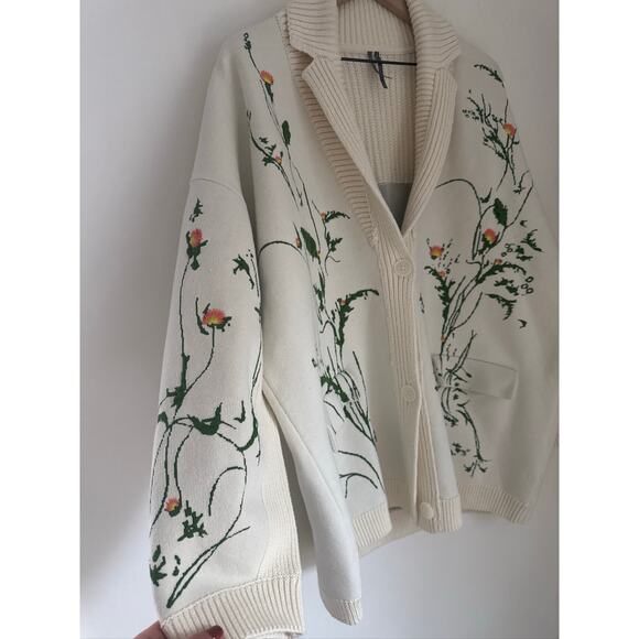Anthropologie Floral Open Front Cardigan Sweater, Oversized, M - Picture 4 of 8
